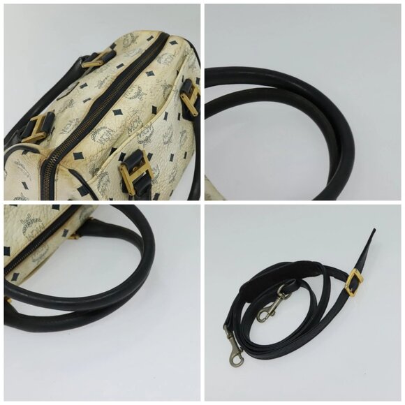 MCM Logogram Vicetos Hand Bag PVC Leather 2way White Gold Auth BA2592 - Picture 16 of 16